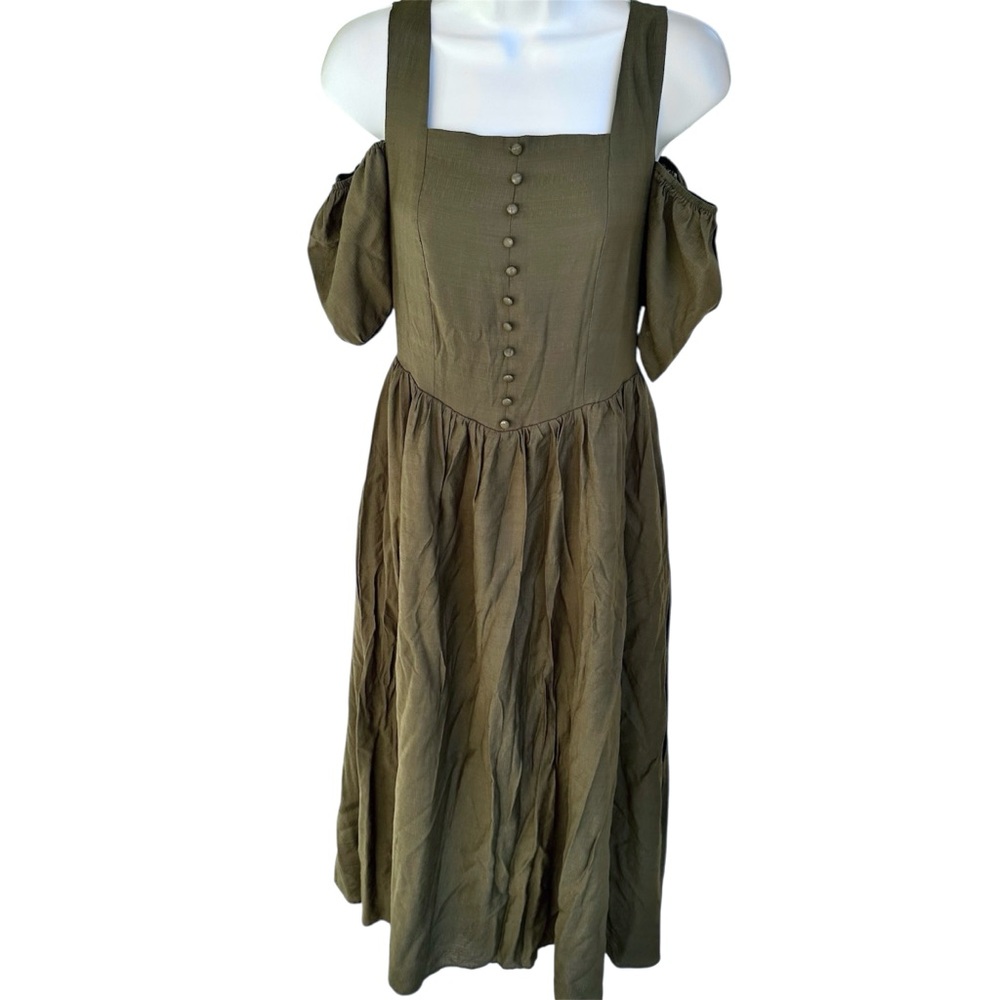 Scarlet Darkness Cold Shoulder Olive Green Maxi Dress - Picture 11 of 12